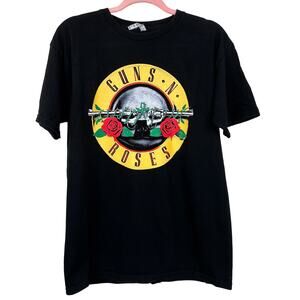 Vintage Guns N Roses Band T Shirt Circle Logo Black Short Sleeve